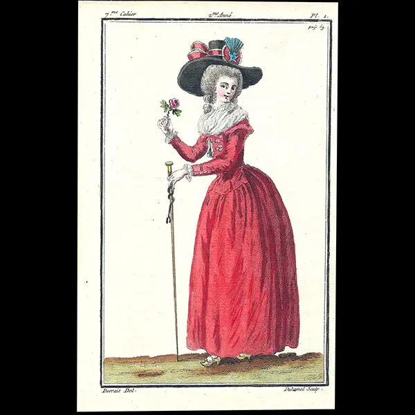 Magasin Des Modes Nouvelles Françaises Et Anglaises, Planche 1, 7Ème Cahier - Redingote De Drap Écarlate (20 Janvier 1787) 1