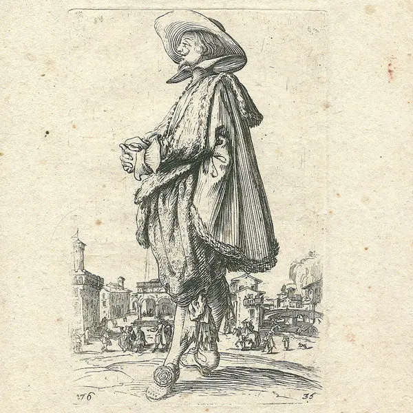 Jacques Callot - Le Gentilhomme Aux Mains Jointes, Figure Masculine De La Noblesse Lorraine, Copie Inversée Du Xviième Siècle 2