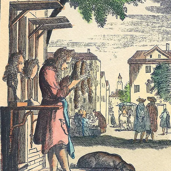 Le Perruquier, Gravure Représentant Un Perruquier Au Xviiième Siècle 2