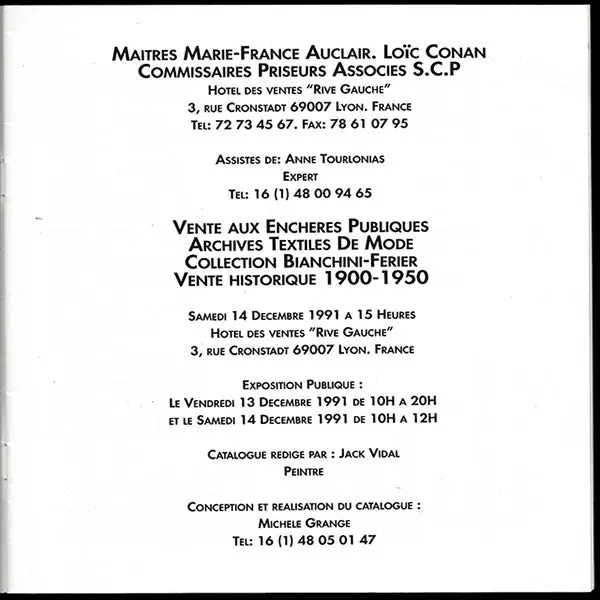 Bianchini-Ferier - Catalogue De La Vente Du 14 Décembre 1991 2
