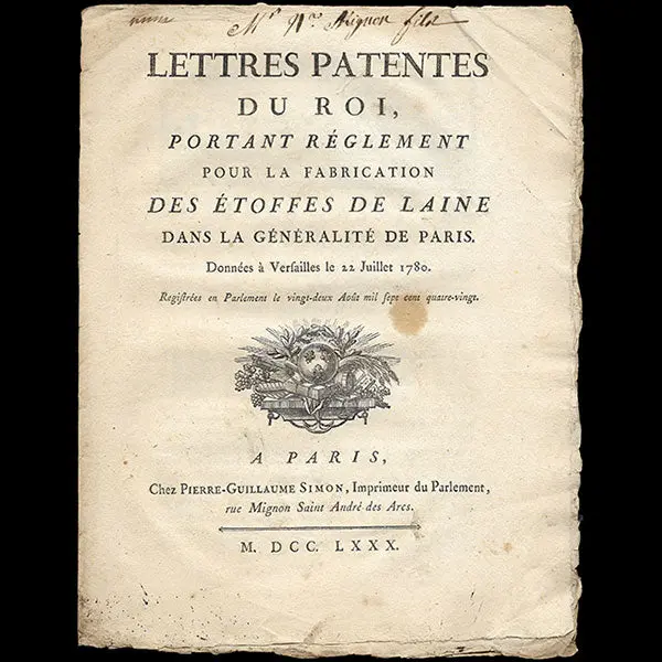 Lettres Patentes Du Roi Relatives À La Fabrication Des Étoffes De Laine (1780) 1