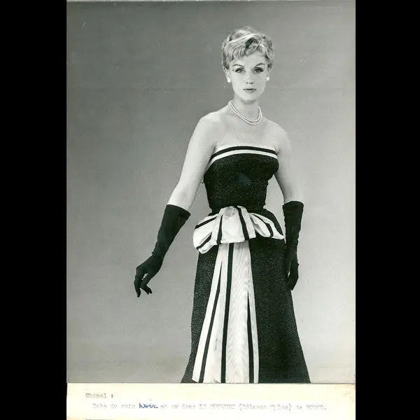 Robe Du Soir Or Et Noir De Chanel, Tissu Le Touquet De Bucol (Circa 1960) 1
