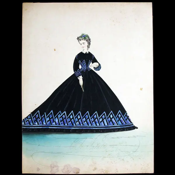 Dessin De Charles Pilatte Pour Les Maisons Worth Ou Ghys (Circa 1860-1870) 1