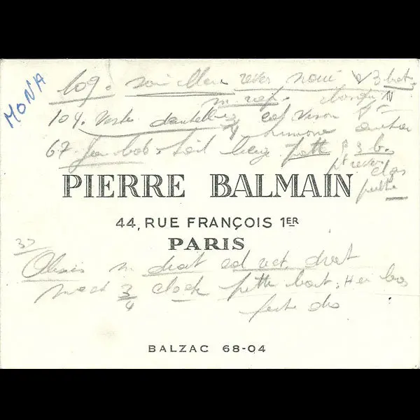 Balmain, Carnet De Défilé, Circa 1955 1