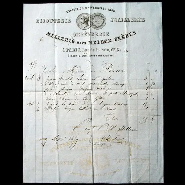 Facture De La Maison Mellerio, Dit Meller, 9 Rue De La Paix À Paris (1859) 1