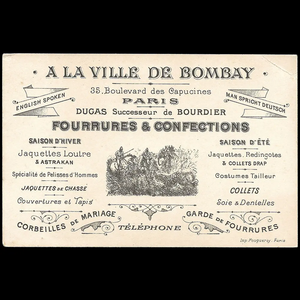 A La Ville De Bombay - Carte De La Maison De Fourrures, 35 Boulevard Des Capucines À Paris (1897) 1