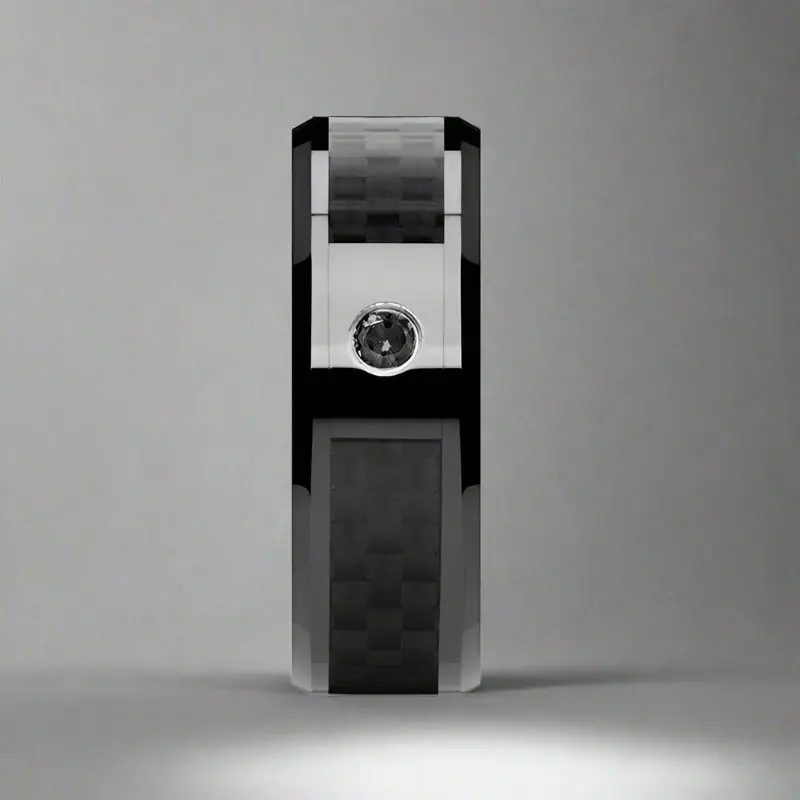Aberdeen | Black Ceramic Ring, Black Carbon Fiber, Black Diamond, Beveled 2
