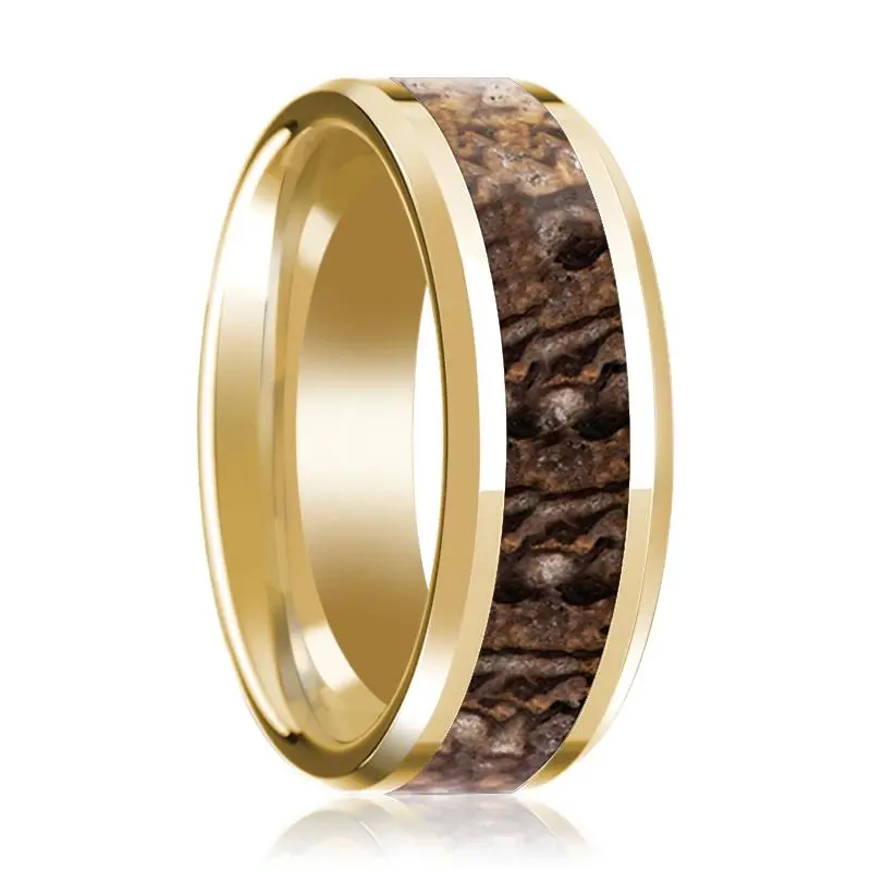Acheulian | 14K Yellow Gold Brown Dinosaur Bone Inlay 1