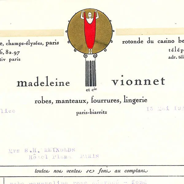 Vionnet - Facture, 50 Avenue Montaigne À Paris (15 Mai 1926) 2