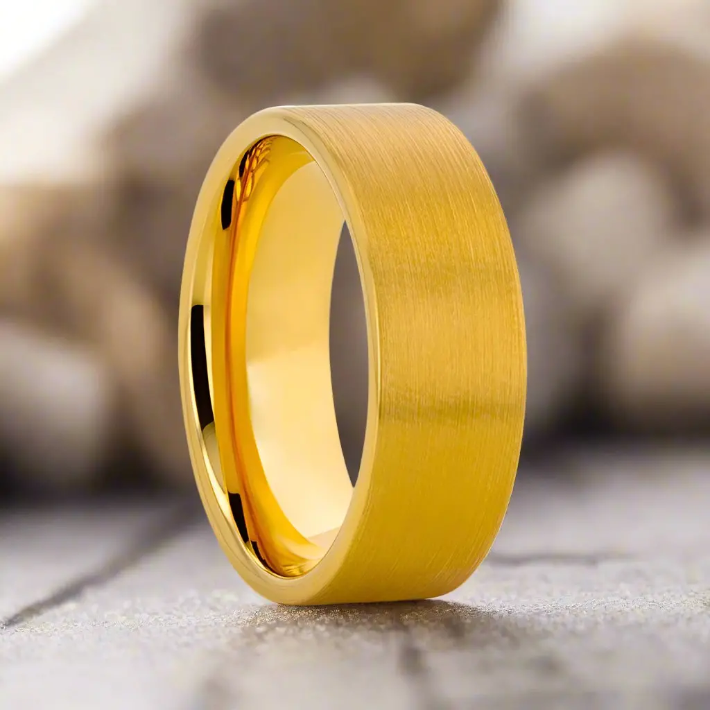 Addersfield | Gold Ring, Gold Tungsten Ring, Brushed, Flat 1