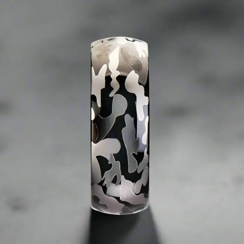 Admiral | Black Tungsten Ring, Black And Gray Camo, Domed 2