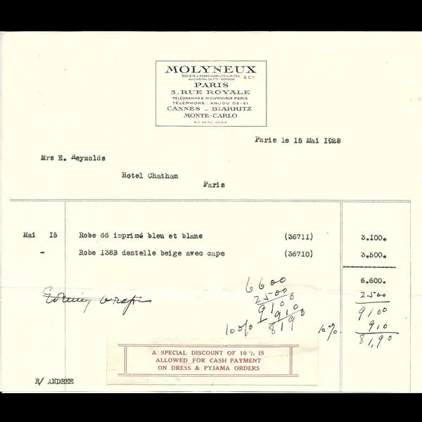 Facture De Molyneux (1928) 1