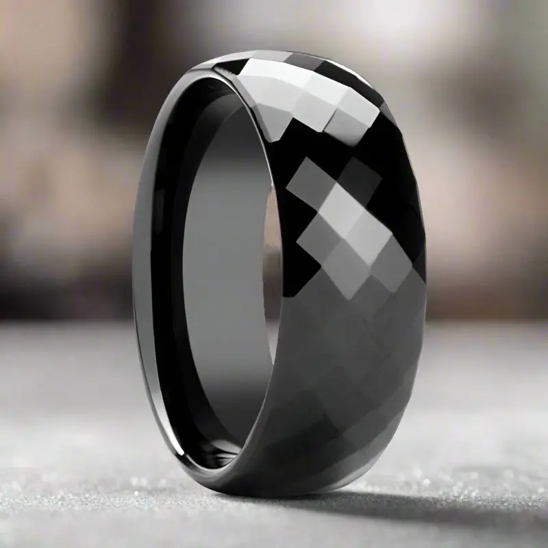 Aeon | Black Tungsten Ring, Diamond Faceted, Domed 1