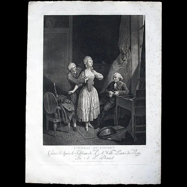 L'essai Du Corset Gravé D'après Le Tableau De P. A. Wille Par A. F. Dennel (1788), Édition Postérieure (Xixème Siècle) 1