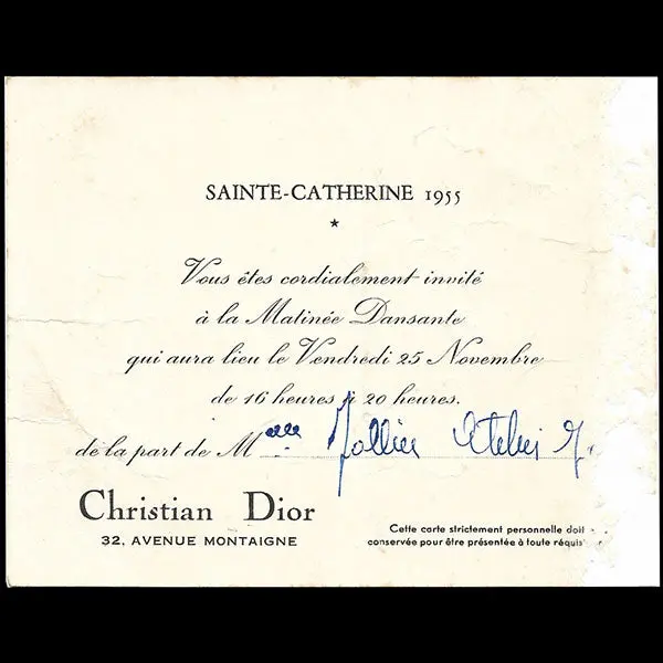 Christian Dior - Carton D'invitation À La Matinée Dansante Pour La Sainte-Catherine (1955) 1