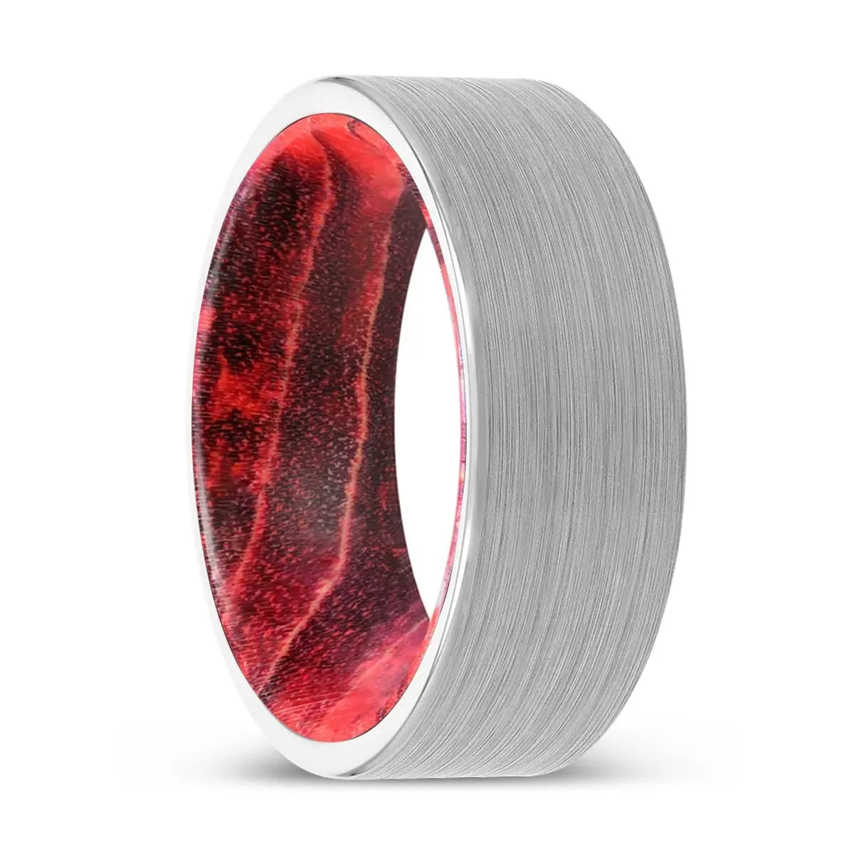 Akash | Black & Red Wood, White Tungsten Ring, Brushed, Flat 1