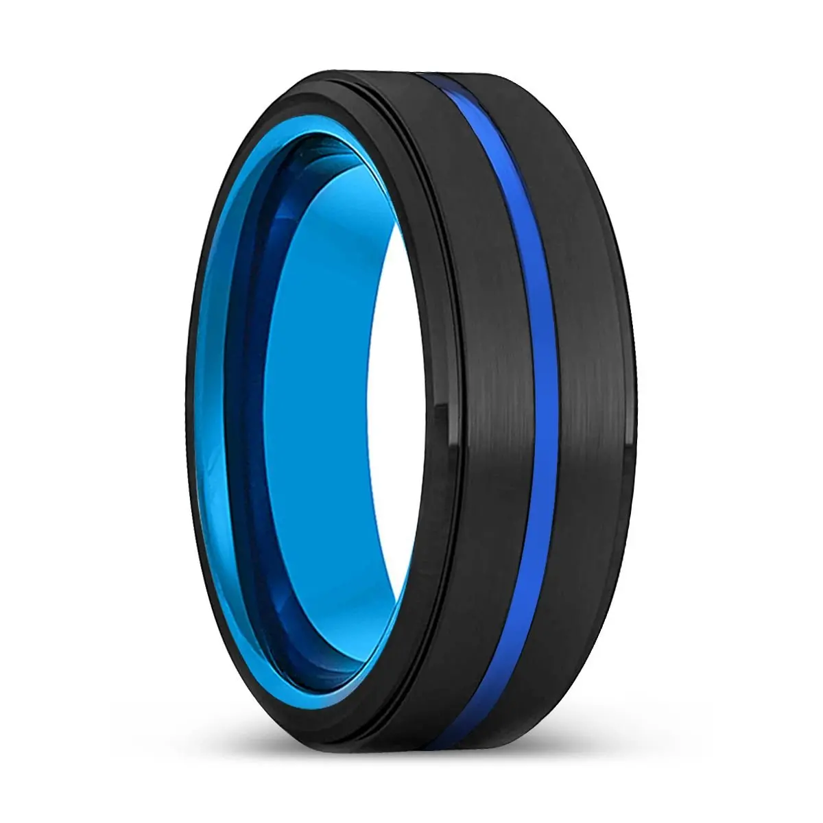 Akiyama | Blue Tungsten Ring, Black Tungsten Ring, Blue Groove, Stepped Edge 1