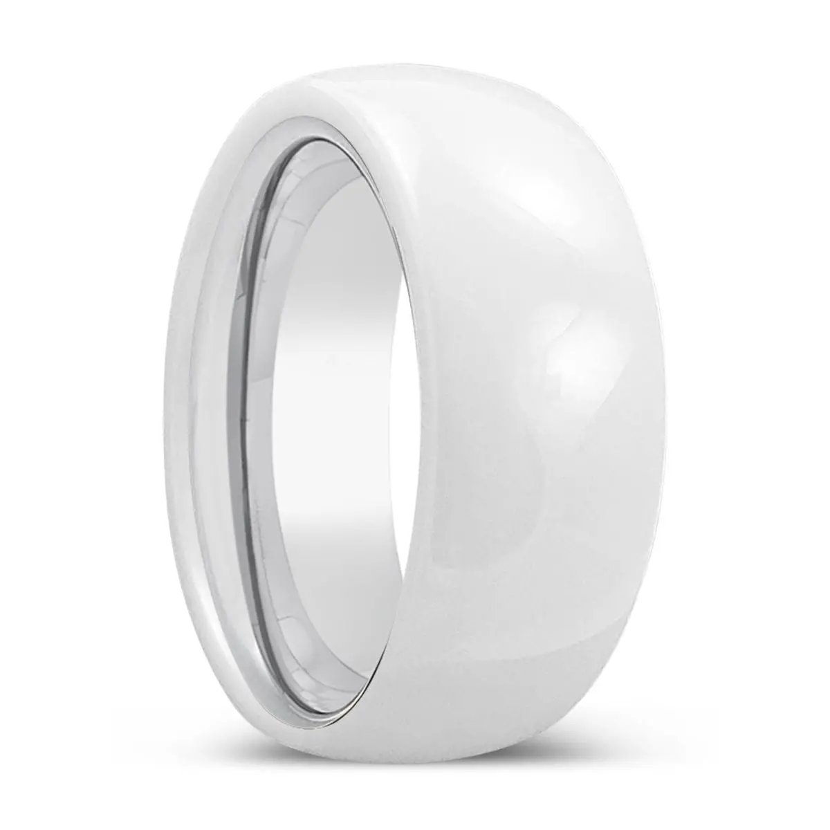 Alabaster | Silver Ring, White Ceramic Ring, Domed 1
