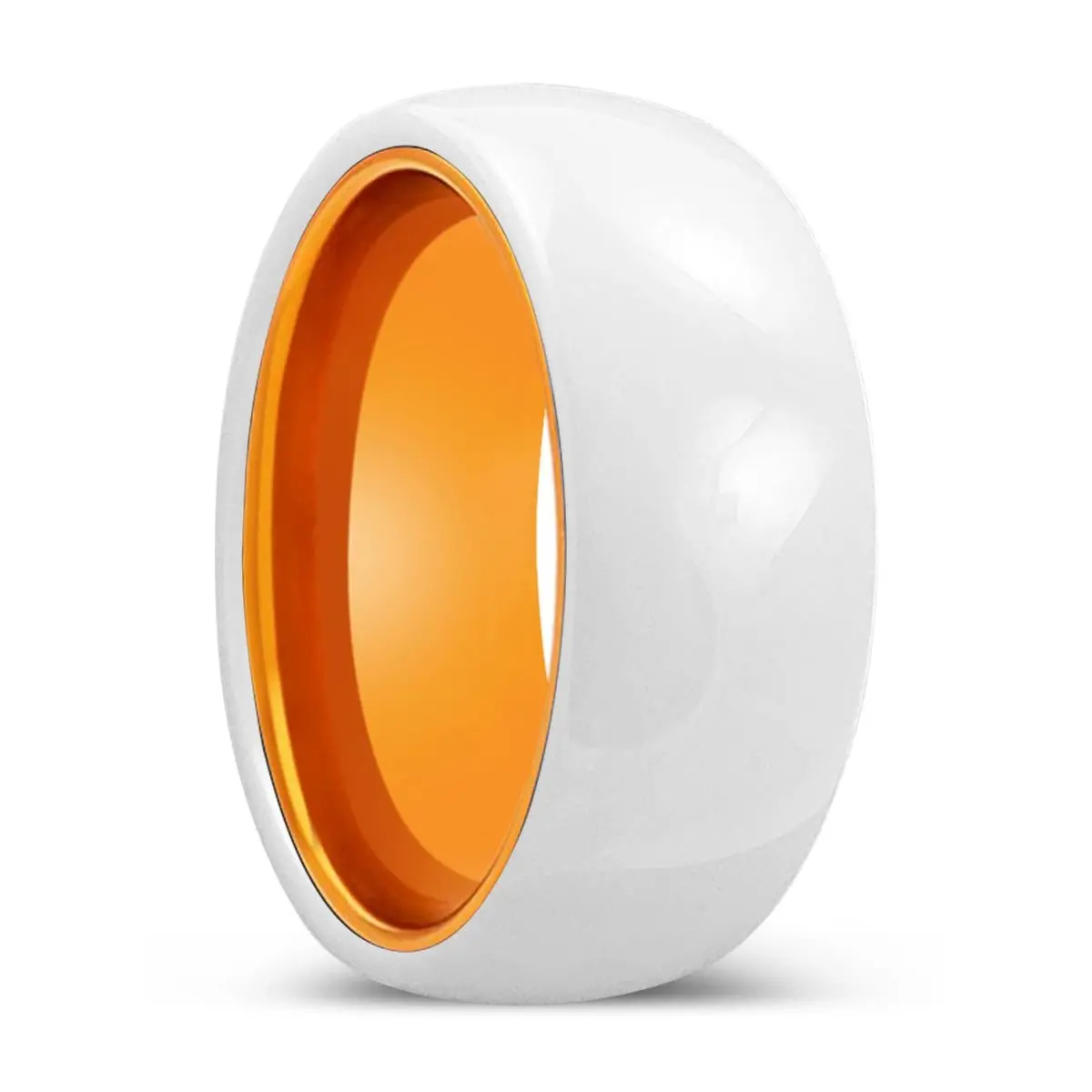 Alba | Orange Ring, White Ceramic Ring, Domed 1