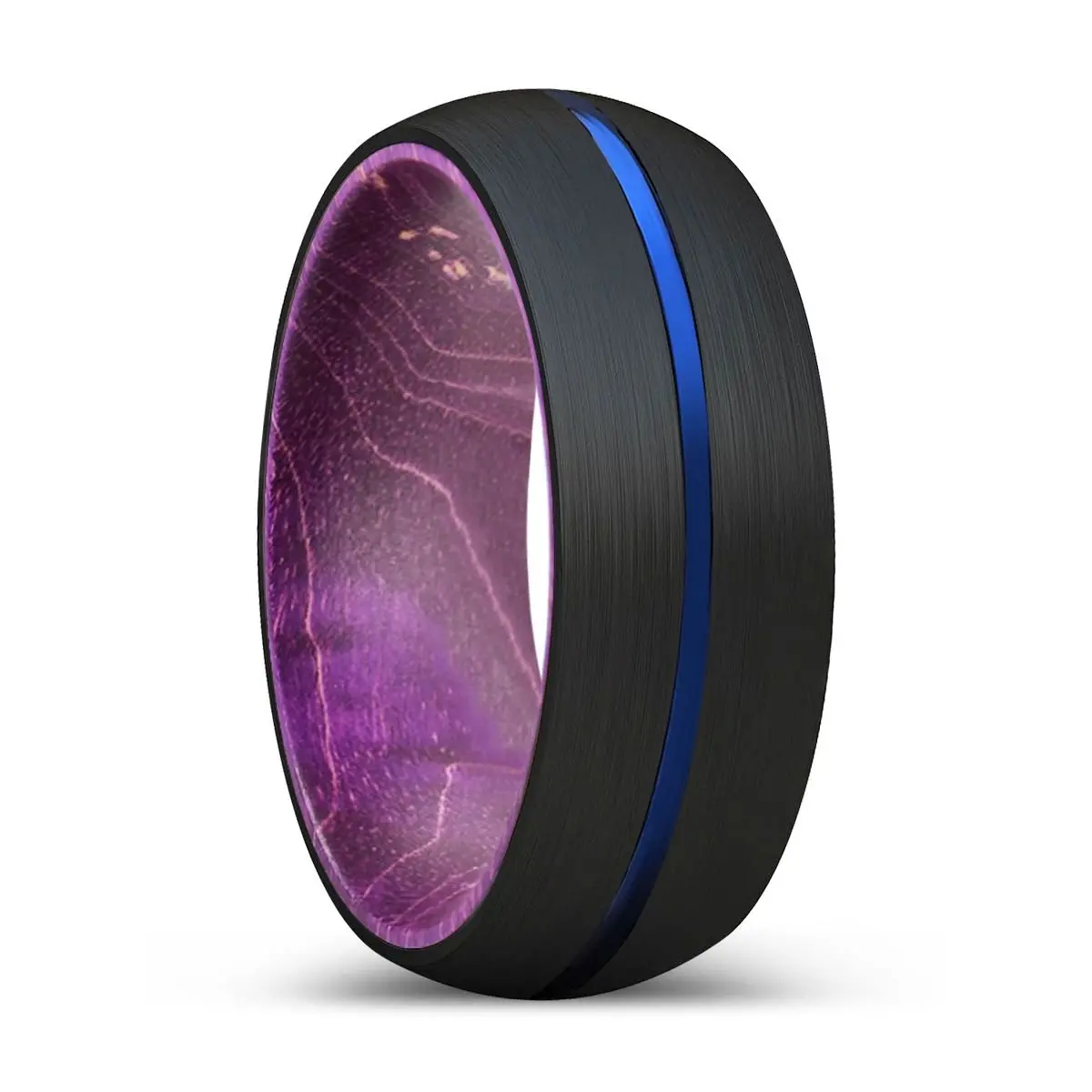 Albis | Purple Wood, Black Tungsten Ring, Blue Groove, Domed 1
