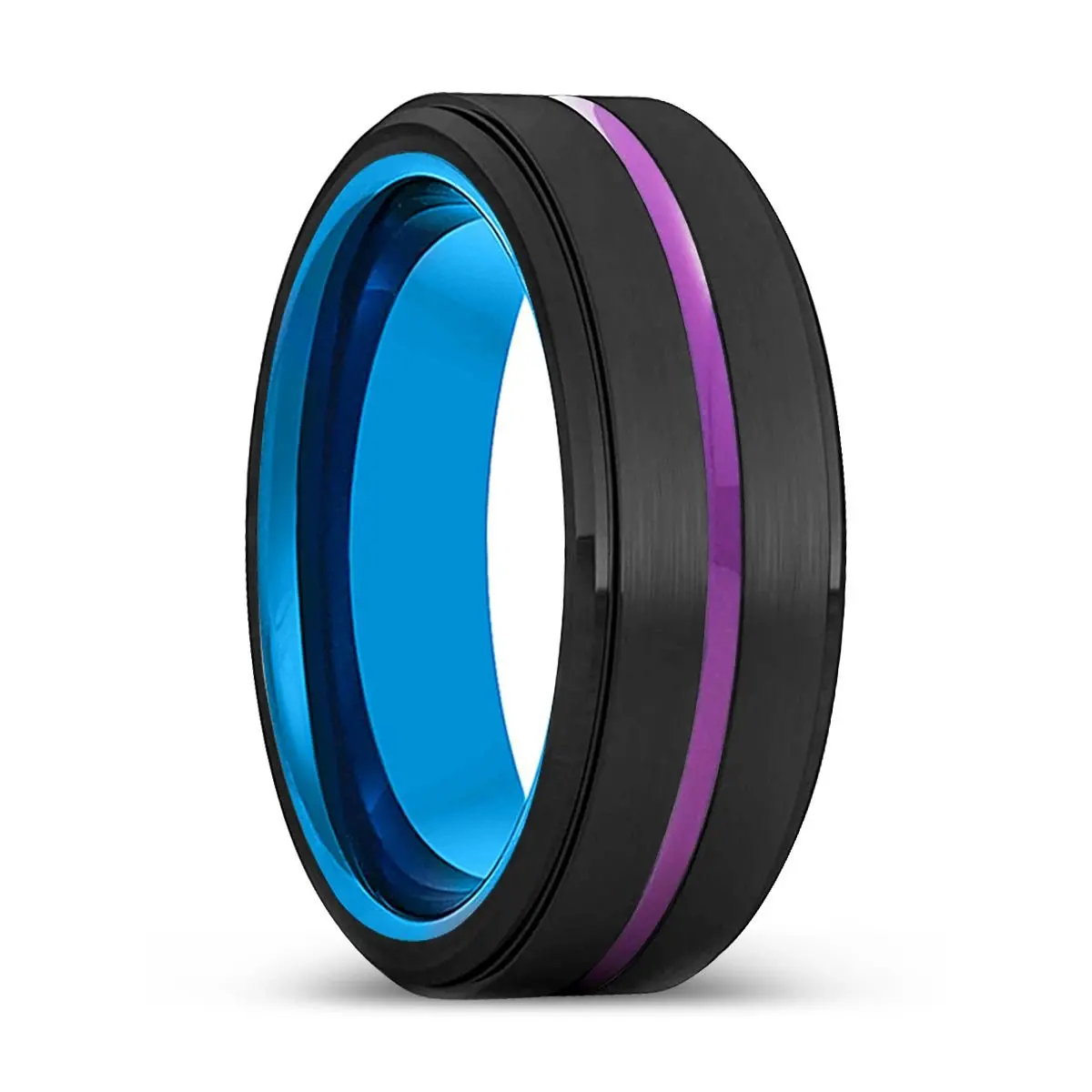 Albury | Blue Tungsten Ring, Black Tungsten Ring, Purple Groove, Stepped Edge 1