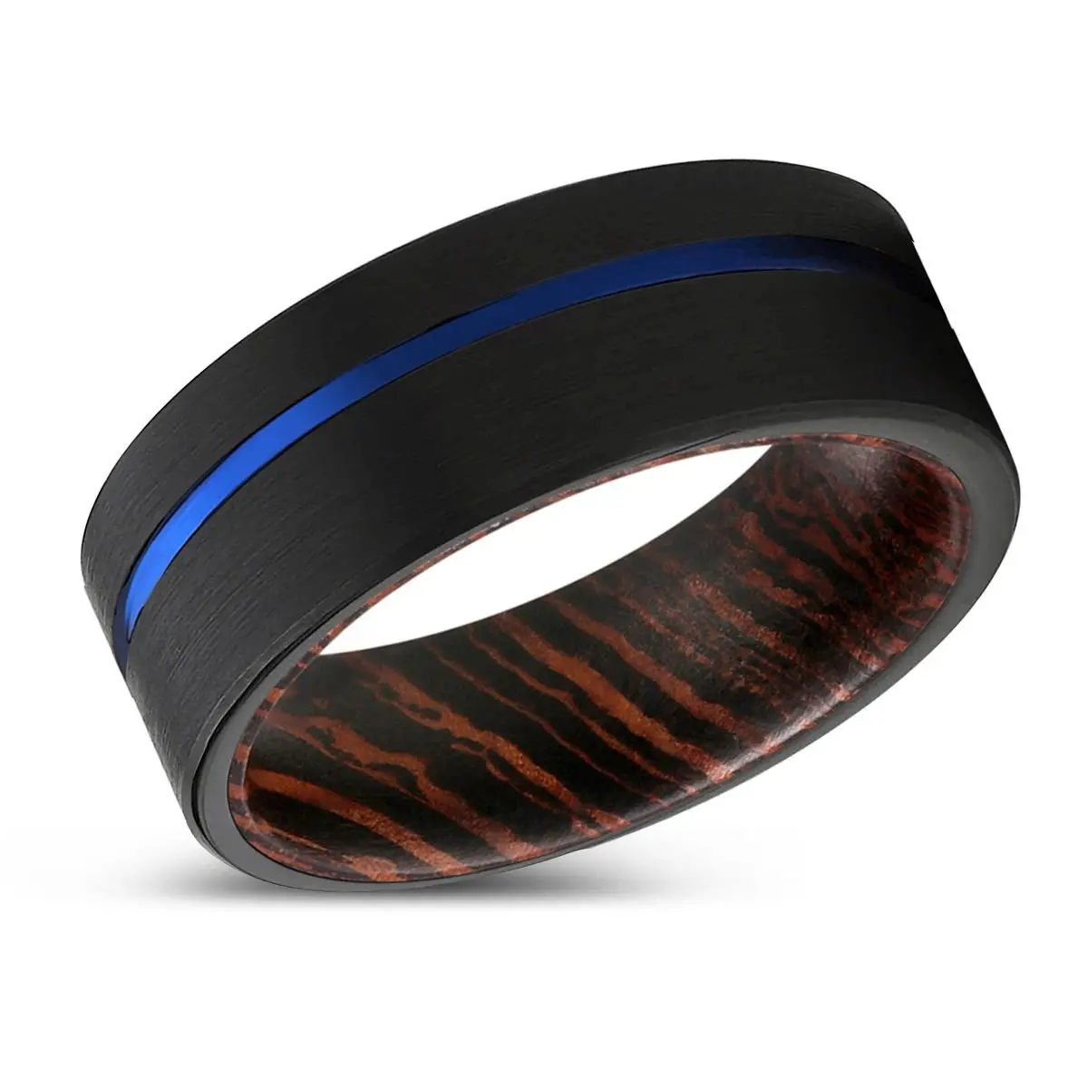 Alceo | Wenge Wood, Black Tungsten Ring, Blue Offset Groove, Flat 2