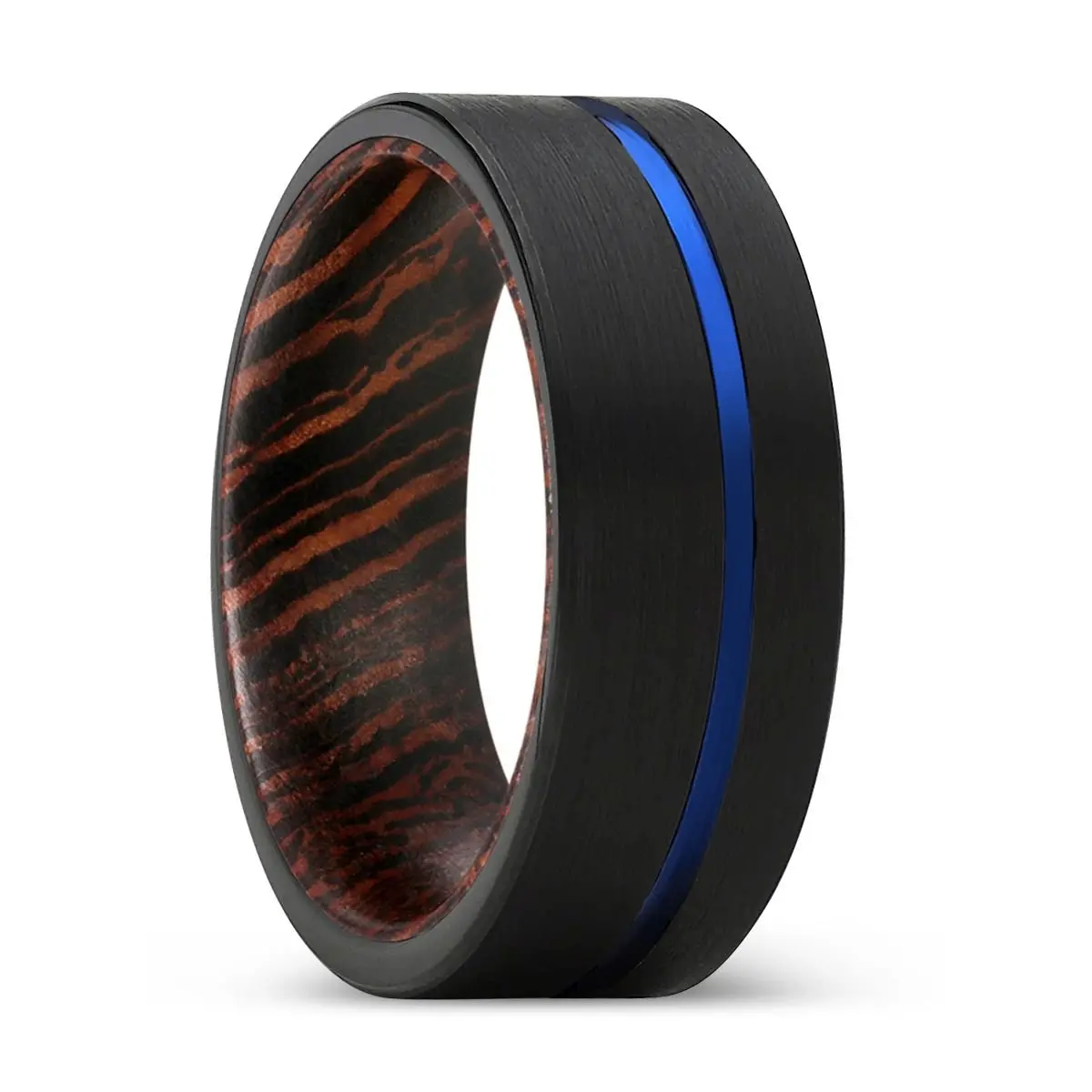 Alceo | Wenge Wood, Black Tungsten Ring, Blue Offset Groove, Flat 1