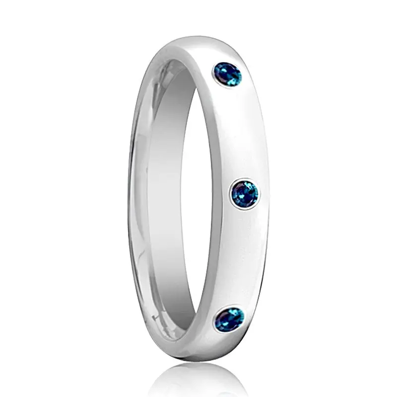 Alex | Womens Tungsten Ring, 3 Alexandrite Stones, Domed 1