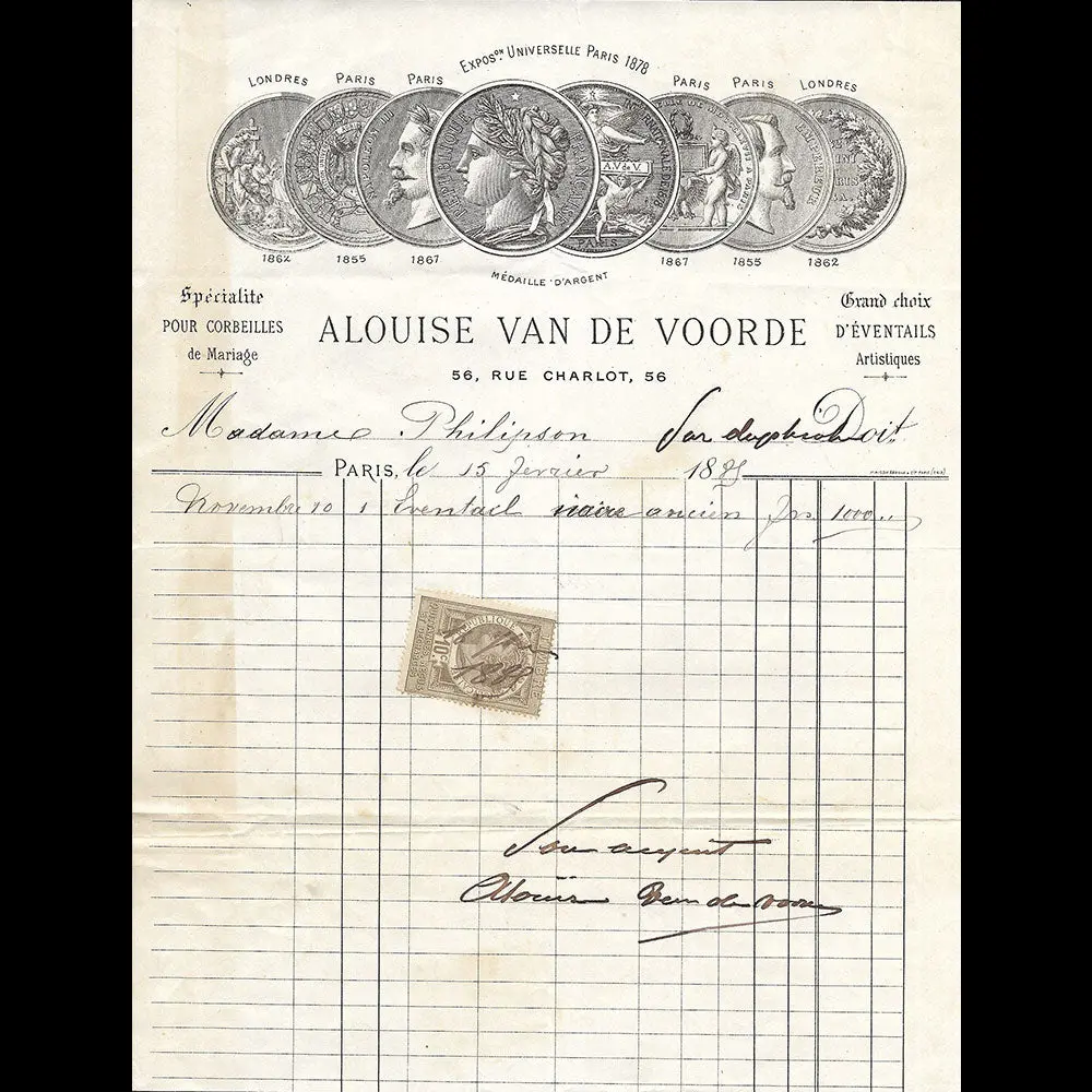 Alouise Van De Voorde - Facture De La Maison D'éventails, 56 Rue Charlot À Paris (1895) 1