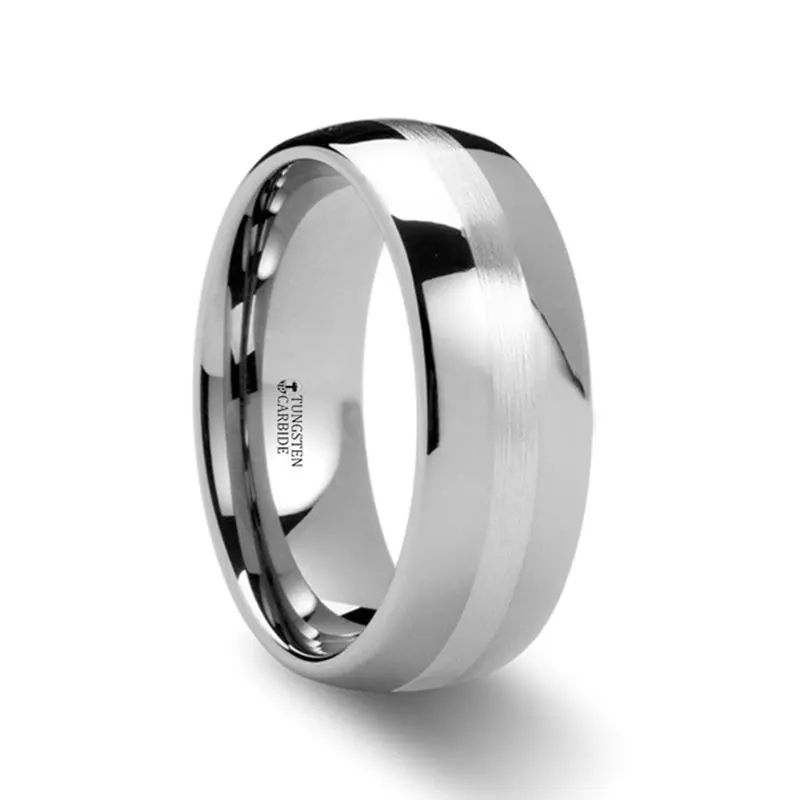 Althalos | Silver Tungsten Ring, Palladium Inlay, Domed 1