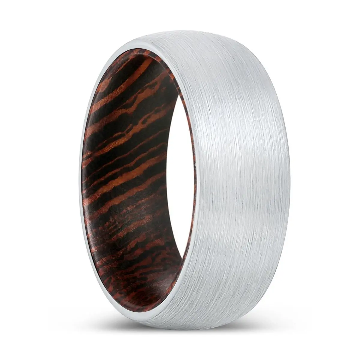 Ambition | Wenge Wood, White Tungsten Ring, Brushed, Domed 1
