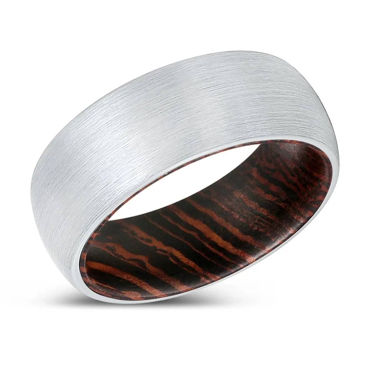 Ambition | Wenge Wood, White Tungsten Ring, Brushed, Domed 2