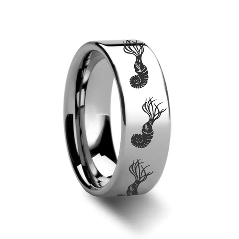 Ammonite | Tungsten Ring Dinosaur Print Engrave 1
