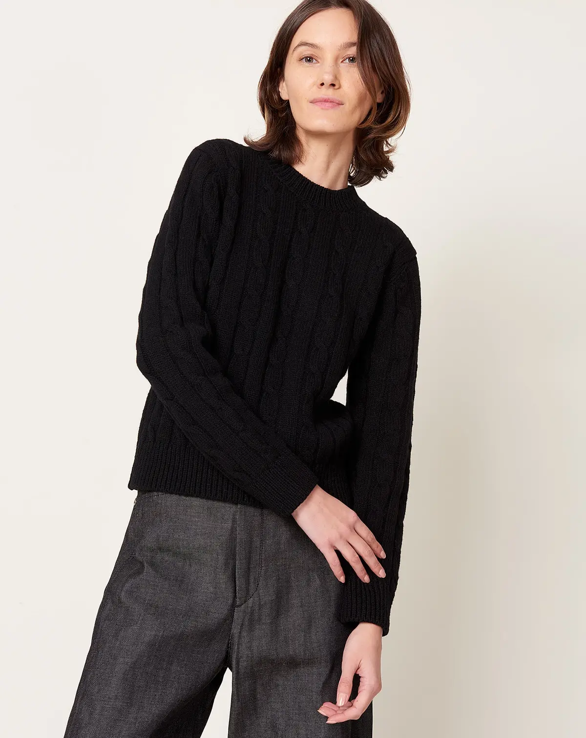 Cable Crewneck In Black 1