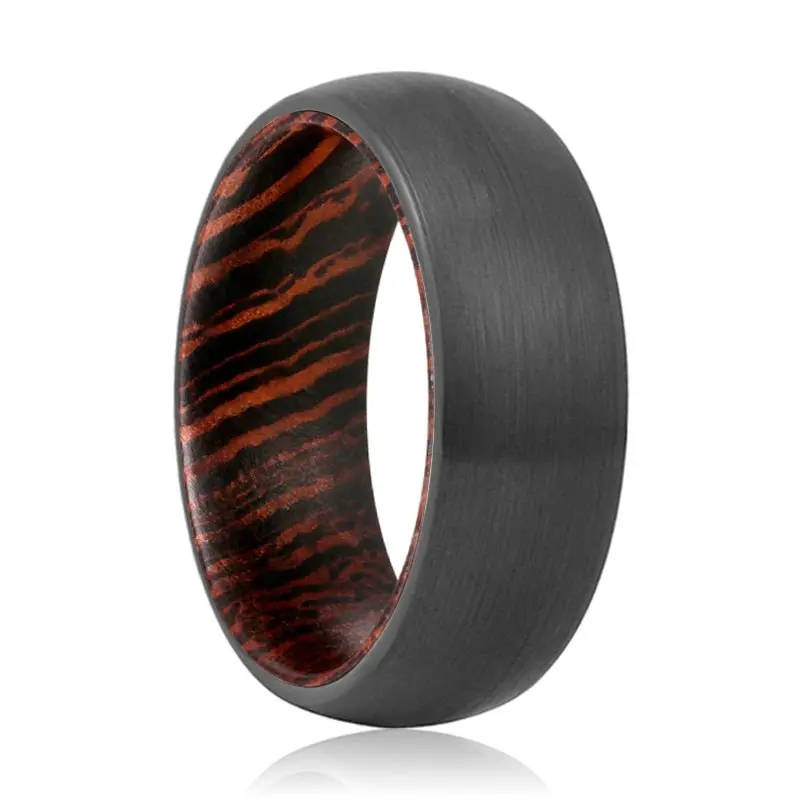 Angelic | Wenge Wood, Black Tungsten Ring, Brushed, Domed 1