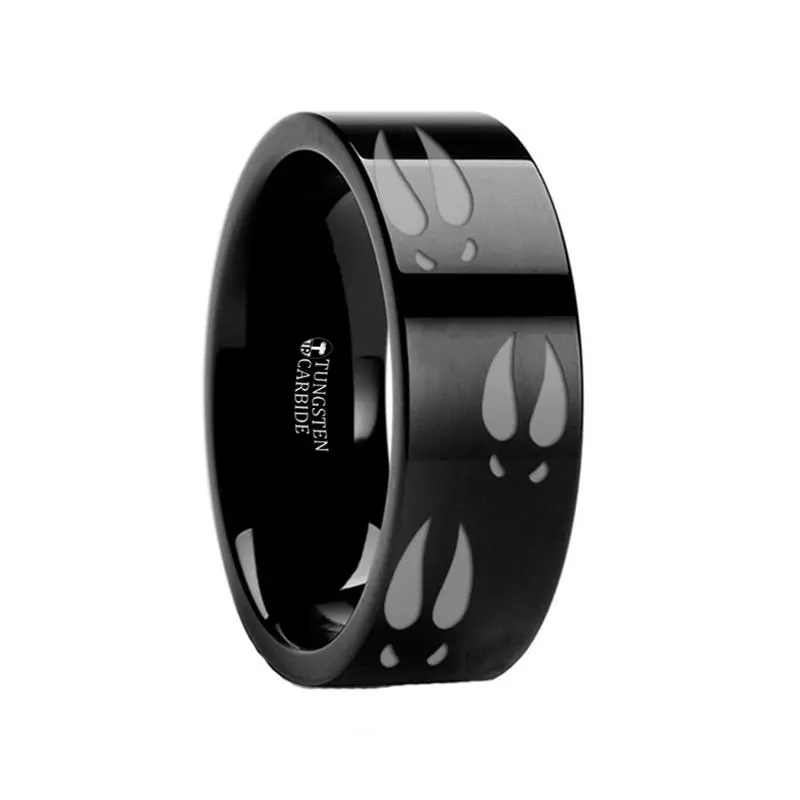 Animal Design Ring - Deer Print - Deer Track - Laser Engraved - Flat Tungsten Ring - 4Mm - 6Mm - 8Mm - 10Mm - 12Mm 2