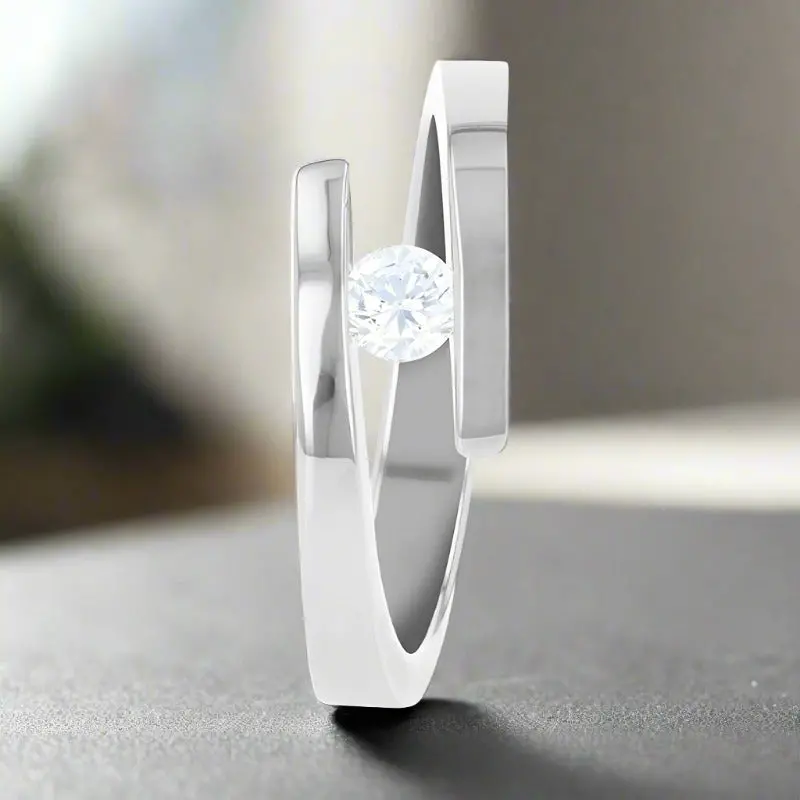 Anna | Women's Silver Titanium Ring, Tension Set Diamond 3