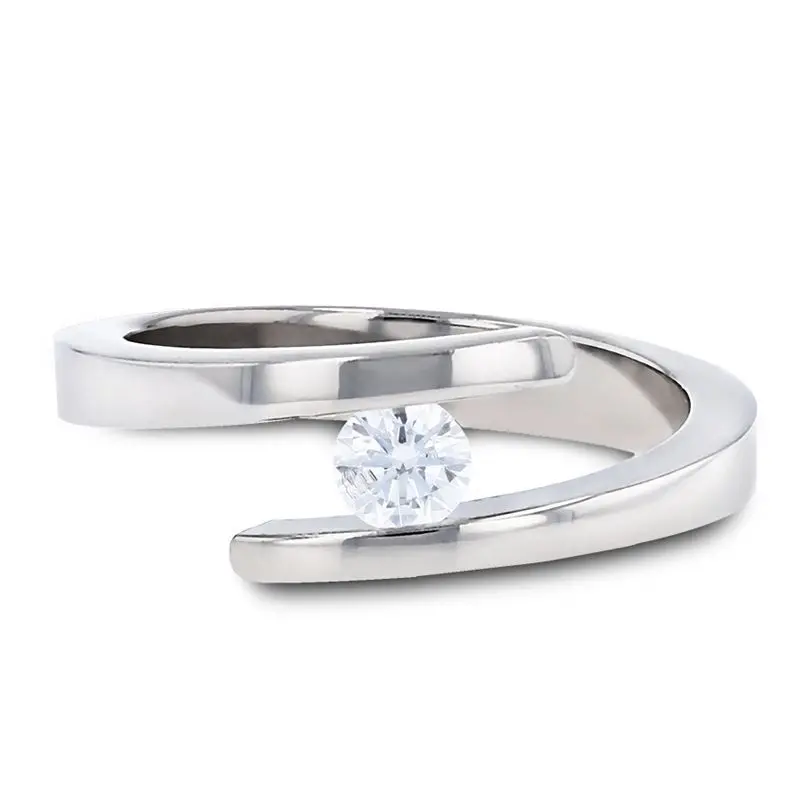 Anna | Women's Silver Titanium Ring, Tension Set Diamond 2