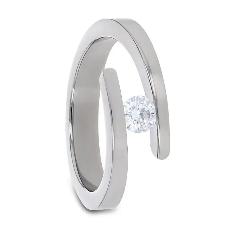Anna | Women's Silver Titanium Ring, Tension Set Diamond 1