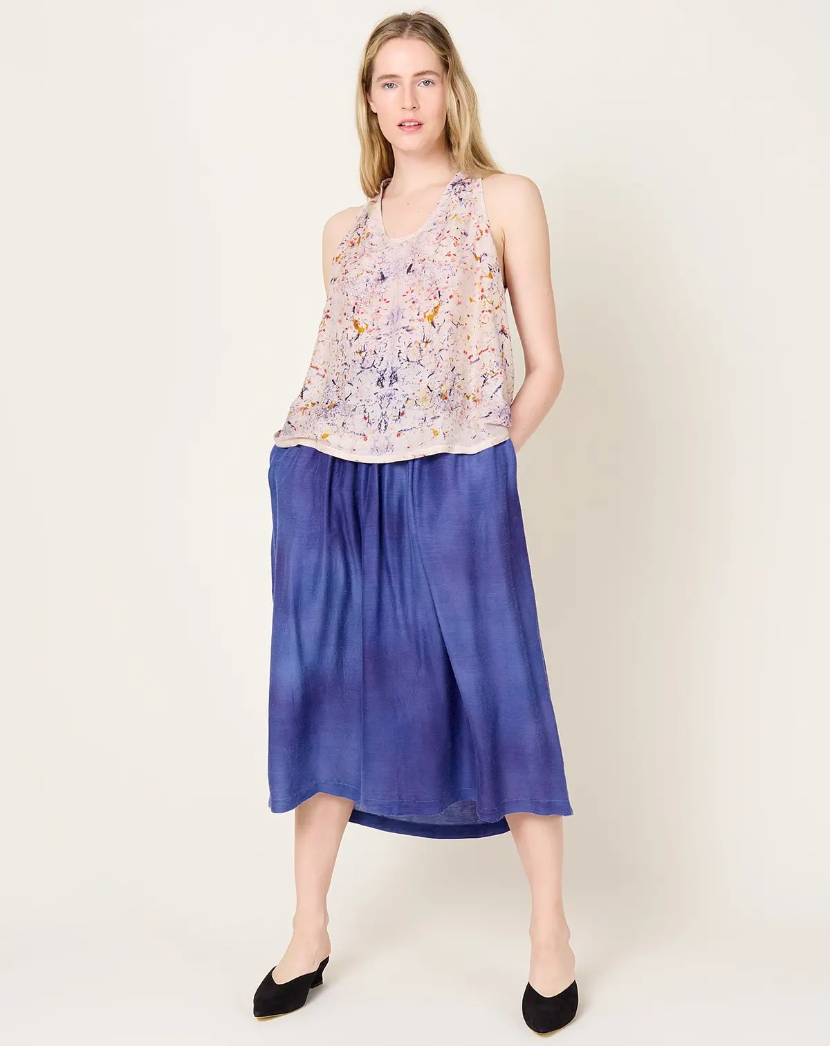 Silk Skirt In Cloudy Garment Dyed Blue 1