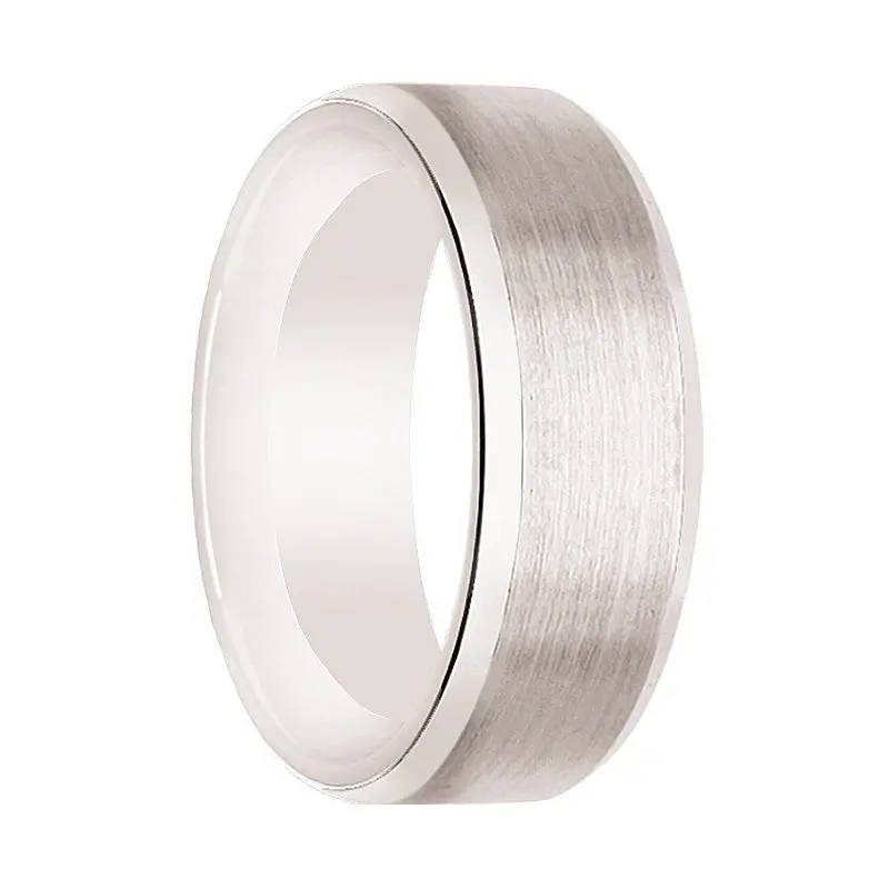 Antares | Silver Tungsten Ring, White Ceramic Interior, Beveled 1