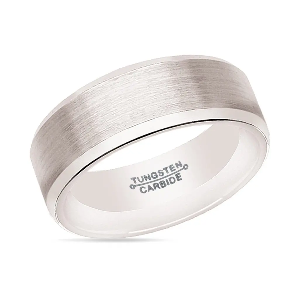 Antares | Silver Tungsten Ring, White Ceramic Interior, Beveled 2