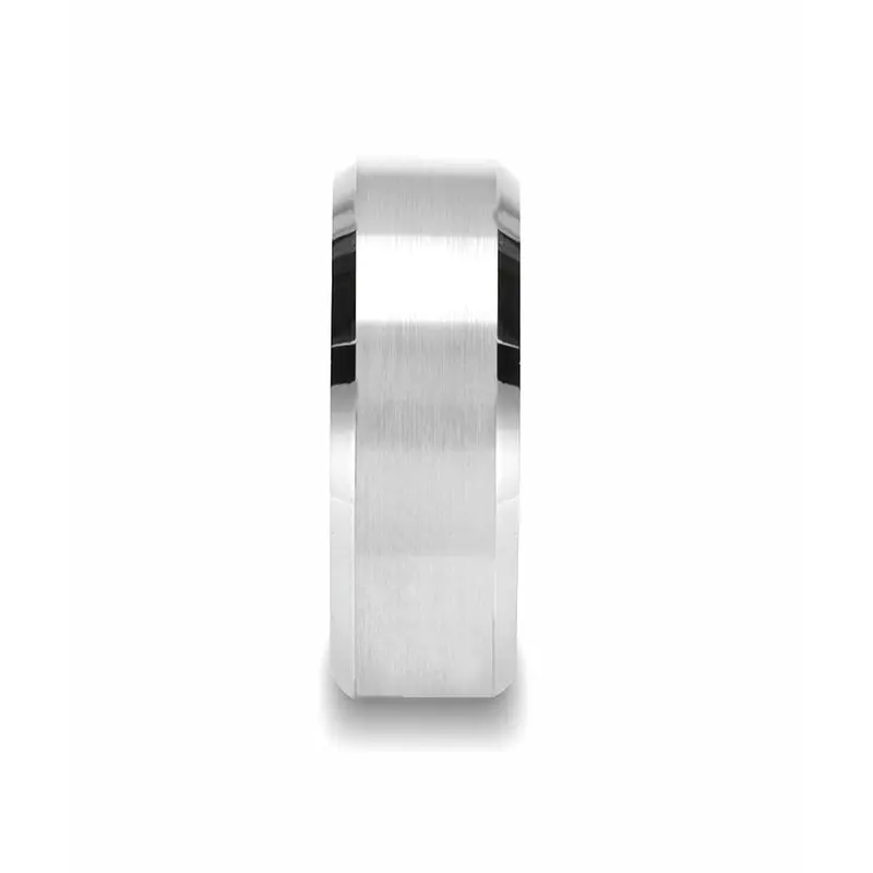 Antares | Silver Tungsten Ring, White Ceramic Interior, Beveled 3