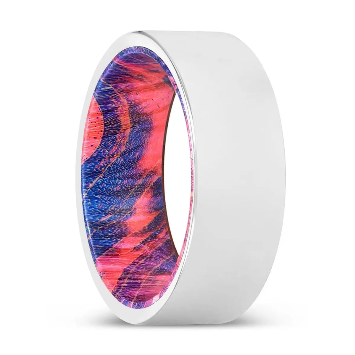 Antonio | Blue & Red Wood, Silver Tungsten Ring, Shiny, Flat 1
