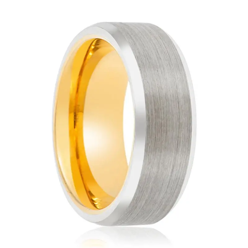 Aphis | Gold Ring, Silver Tungsten Ring, Brushed, Beveled 1