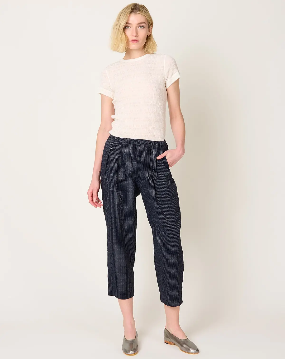 Pleat Front Pinstripe Trouser In Abyss 1