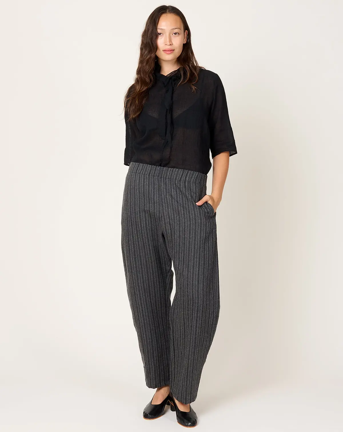 Wool Linen Trouser In Stone Stripe 1