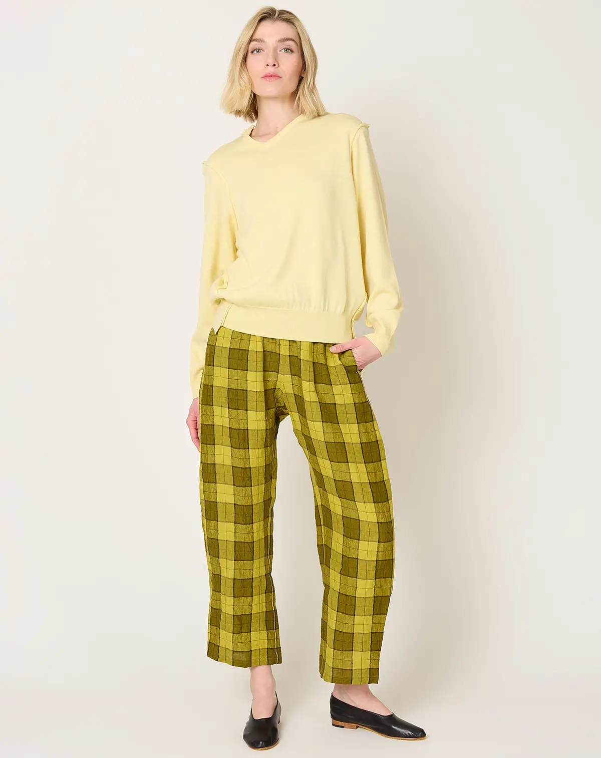 Tartan Linen Trouser In Lemon 1