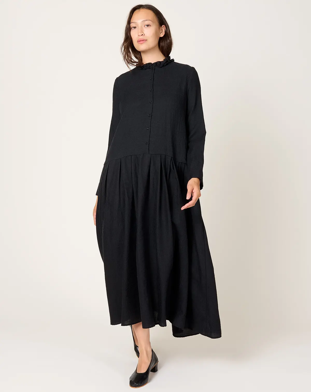 Light Wool Shirtdress In Nero 1