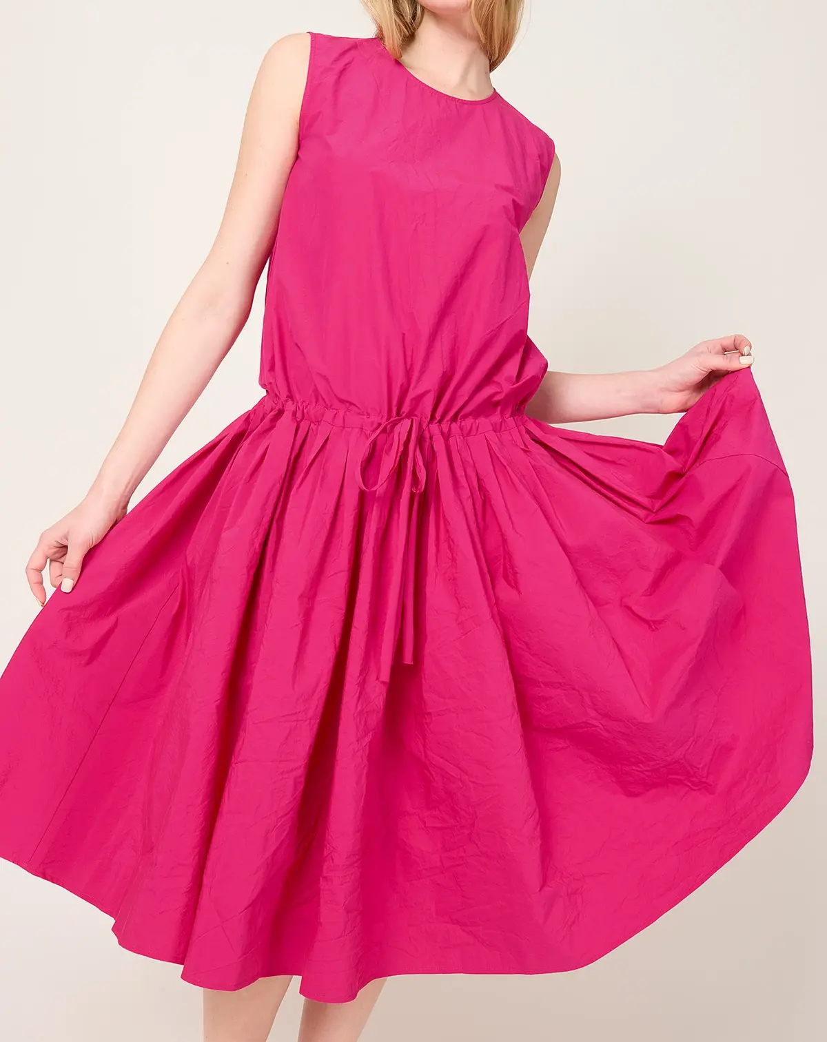Drop Waist Dress In Raspberry Tech Poplin 1